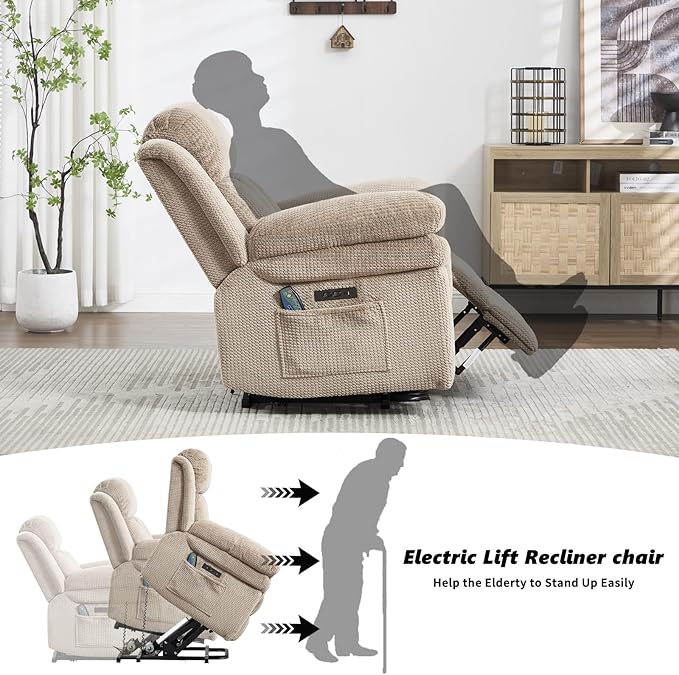 CANMOV Recliner Sofa Set, Oversize Power Lift Recliner Chair and Manual Loveseat with Overstuffed Armrest for Living Room,Bedroom Furniture,Office,1+2 Seat Light Brown