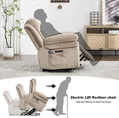 CANMOV Recliner Sofa Set, Oversize Power Lift Recliner Chair and Manual Loveseat with Overstuffed Armrest for Living Room,Bedroom Furniture,Office,1+3 Seat Light Brown