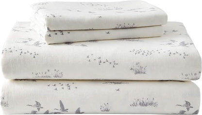 Eddie Bauer - Flannel Sheets Full Size, Anti-Pilling & Wrinkle Resistant Cotton, Touchably Soft for All-Season Comfort - Bed Sheets with Matching Pillowcases & Fitted Sheet (Geese Meadow Yellow)