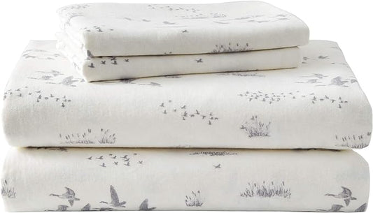 Eddie Bauer - Flannel Sheets Full Size, Anti-Pilling & Wrinkle Resistant Cotton, Touchably Soft for All-Season Comfort - Bed Sheets with Matching Pillowcases & Fitted Sheet (Geese Meadow Yellow)