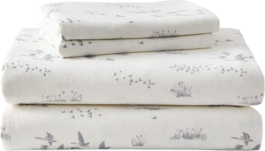 Eddie Bauer - Flannel Sheets Twin Size, Anti-Pilling & Wrinkle Resistant Cotton, Touchably Soft for All-Season Comfort - Bed Sheets with Matching Pillowcase & Fitted Sheet (Geese Meadow Yellow)
