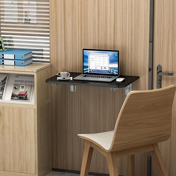 Wall Mounted Folding Table,Black Floating Desk for Small Spaces,Stainless Steel Bracket Laundry Folding Table,Wall Folding Desk,Home Bars and Dining Establishments(80X50cm/31.5"×19.7")