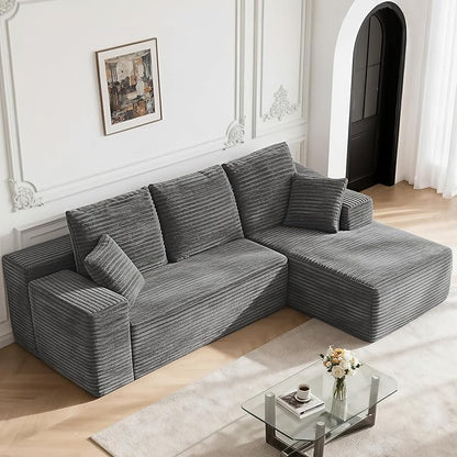 107" Boneless Couches for Living Room, Modular Cloud Sectional Couches L Shaped Sofa with Oversized Chaise Comfy Corduroy Home Sofa (Grey, Right Facing Chaise)