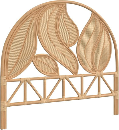 Kouboo Palm Springs Rattan Headboard for California King Size Beds Natural Boho Farmhouse Style with Intricate Palm Leaf Pattern and Arch Perfect for Coastal Beach Bedroom 72 in Wide from