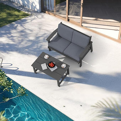 SERWALL Outdoor Loveseat, Grey Frame and Grey Cushion