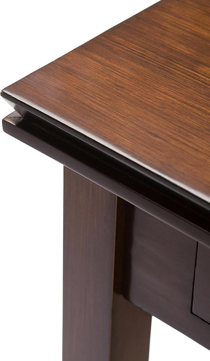 SIMPLIHOME Artisan Coffee Table - 46 inch Wide Solid Wood Transitional Cocktail Table in Russet Brown, Classic Living Room Table with 2 Drawers, Open Shelf, and Square Brushed Nickel Knobs