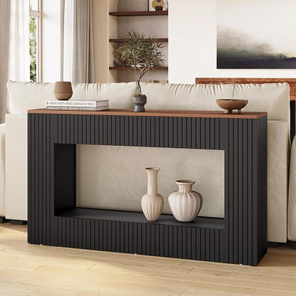 LITTLE TREE Black Console Table for Entryway, 55 Inch Long Narrow Farmhouse Sofa Table with Storage for Living Room, Hallway, Entry, Behind Couch, Entrance, Foyer