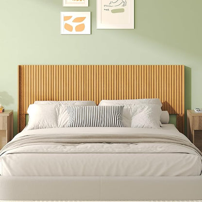 COCO DESIGN King Size Headboard Only, 80" Wide Wooden Headboard, Mid Century Modern Farmhouse Boho HeadBoard, Wall Mount, Fluted Panel, Wingback Design, Natural