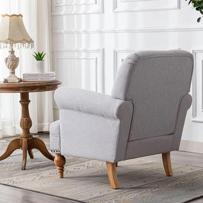 DM-Furnitue Wide Armchair Modern Linen Accent Chair Comfy Reading Chairs Upholstered Lounge Chair Single Sofa Couch for Bedroom/Living Room, Grey