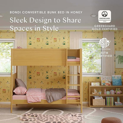 Babyletto Bondi Bunk Bed Twin Over Twin - GREENGUARD Gold Certified Heavy Duty Wood Bunkbeds w/Adjustable Ladder - Convertible to 2 Individual Beds for Kids - Trundle Sold Separately - Honey