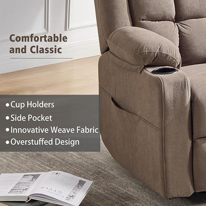 Swivel Rocker Recliner Chair for Adults with Massage and Heat, Cup Holders and Side Pockets, Glider Rocking Reclining Single Sofa Chair for Living Room (Coffee)