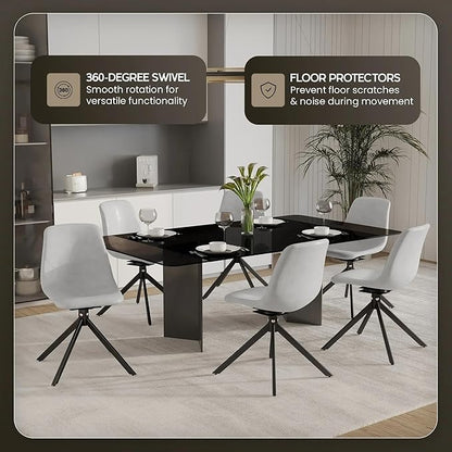 LeisureMod Markley Swivel Leather Dining Side Chair with Durable Iron Legs – Comfortable Accent Chair for Kitchen, Dining Room, or Office Set of 4