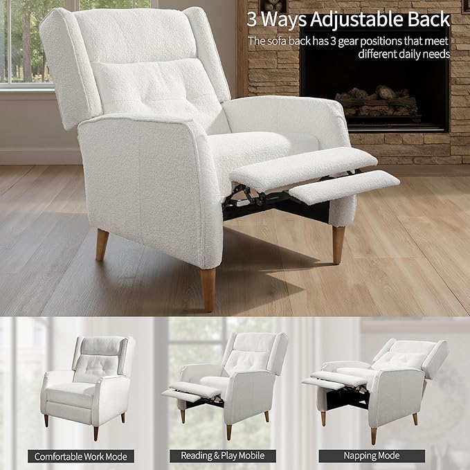 Art Leon Modern Accent Chair with Ottoman - Soft Fabric Armchair with Adjustable Backrest Modular Single Sofa Comfy Lounge Chair Mid Century Modern Chair for Bedroom Living Room, White