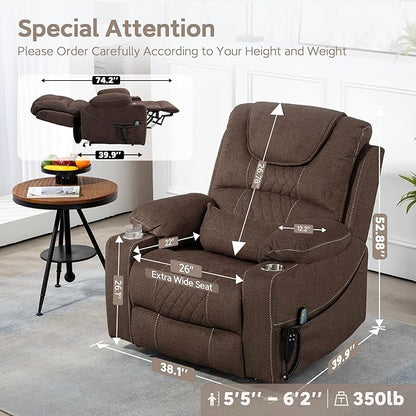 Oversized Lazy Boy Recliner Chair, 2 Motor Leather Recliner, Nursing Lift Chair with Massage and Lumbar Heating, Functional Adult Power Recliner with Cup Holders