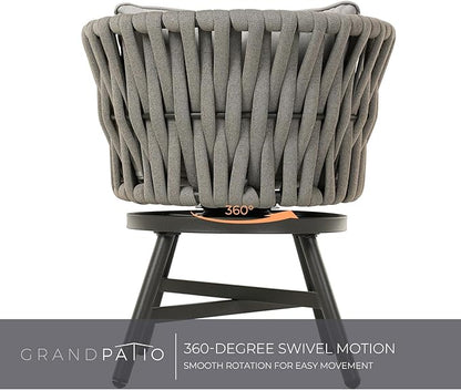 Grand patio Swivel Rope Wicker Chairs Set of 2, Patio Dining Chairs with Cushions, Wicker Armchairs Frame, Outdoor Modern Style for Backyard, Balcony, Quinn, Light Gray Brown