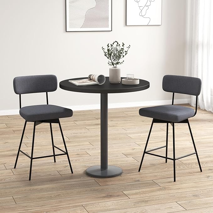 COSTWAY Bar Stools Set of 4, 25” Upholstered Counter Height Bar Stools with Back, 360° Swivel Dining Chairs with Heavy-Duty Metal Legs and Footrests, for Kitchen Island, Dining Room, Bar (4, Grey)