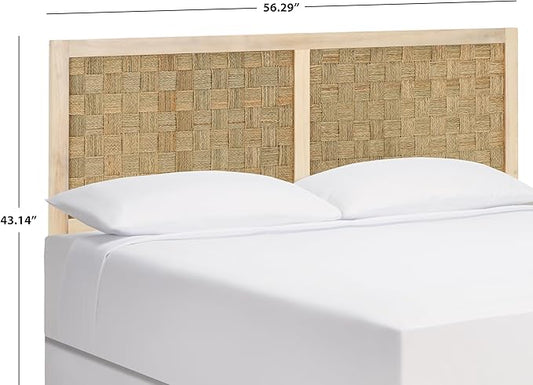 SAFAVIEH Home Collection Halvor Rattan Queen Size Headboard White Wash Frame & Natural Brown