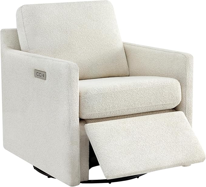 CHITA Swivel Accent Chair with Electric Footrests, FSC Certified Upholstered Living Room Sofa Chair with Power Motor, USB and Type-C Ports, Cream