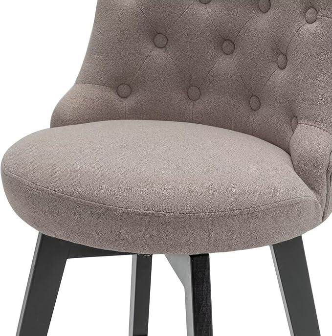MINCETA Set of 2 Upholstered Bar Stools - 26 Inch Swivel Counter Height Stools with Low Tufted Back, Footrest & Performance Fabric - Round Seat for Kitchen Island & Home Bar Taupe