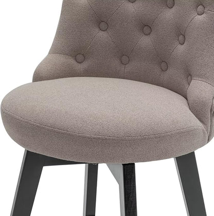 MINCETA Set of 2 Upholstered Bar Stools - 26 Inch Swivel Counter Height Stools with Low Tufted Back, Footrest & Performance Fabric - Round Seat for Kitchen Island & Home Bar Taupe