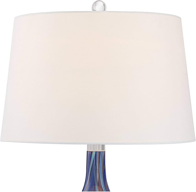 Possini Euro Design Taylor Modern 3-Way Table Lamp 29" Tall with Table Top Dimmer Blue Art Glass White Fabric Tapered Drum Shade for Bedroom Living Room House Home Bedside Nightstand Office
