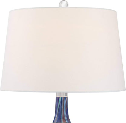 Possini Euro Design Taylor Modern 3-Way Table Lamp 29" Tall with Table Top Dimmer Blue Art Glass White Fabric Tapered Drum Shade for Bedroom Living Room House Home Bedside Nightstand Office