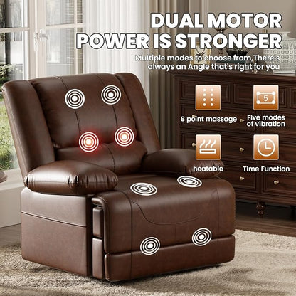 Large Dual Motor Power Lift Recliner Chair with Massage and Heat for Elderly People, Infinite Position,USB Ports and Remote Control,Breathable Leather (Brown)