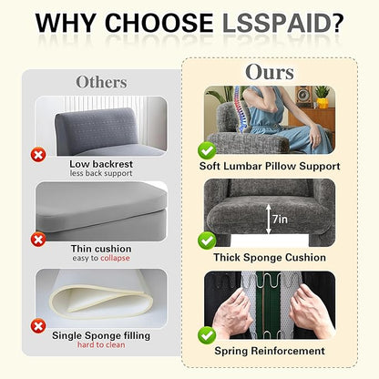 LSSPAID Modern Accent Chairs, Chenille Fabric Armchairs for Living Room, Comfy Upholstered Leisure Single Sofa Chair with Lumbar Pillow for Bedroom, Balcony, Office (Charcoal, Set of 1)