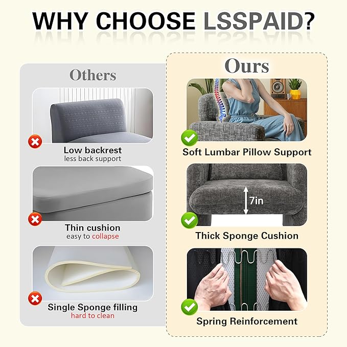 LSSPAID Modern Accent Chairs, Chenille Fabric Armchairs for Living Room, Comfy Upholstered Leisure Single Sofa Chair with Lumbar Pillow for Bedroom, Balcony, Office (Charcoal, Set of 2)