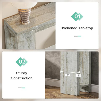 Tribesigns 70.9-Inch Extra Long Console Table, Farmhouse Wood Sofa Table Behind Couch, Narrow Entryway Accent Table for Living Room, Hallway, Entrance, Foyer (Distressed White)