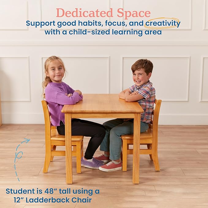 ECR4Kids 24in x 36in Rectangular Hardwood Table with 22in Legs, Kids Furniture, Honey