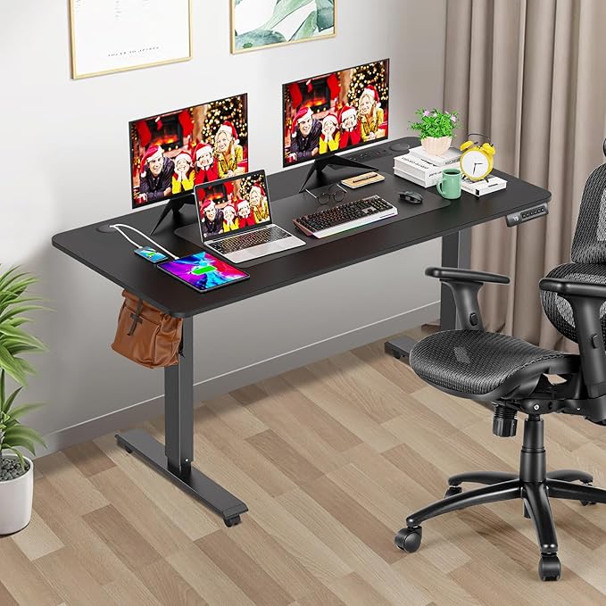 farexon arexon Electric Standing Desk 63 x 24In with Charging Station, Rolling Stand up Desk with Oversized Mouse Pad, 2 USB Ports & 3 Power Outlets, 4 Casters, 4 Preset Heights Easy to Set（Black