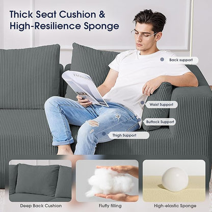 KINGYES 107'' Modular Sectional Sofa, L Shaped Cloud Couch for Living Room, Modern Boneless Sofa with Chaise for Bedroom, Light Gray