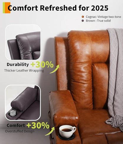 GarveeHome Power Lift Recliner Chair - Heat and Massage, PU Leather Electric Lift Recliner Chair for The Elderly, Adjustable Back and Legs, Designed for The Elderly and People with Mobility impaired