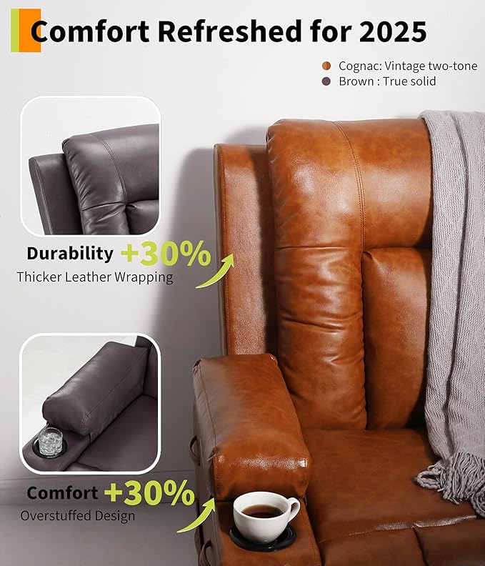 GarveeHome Oversized Electric Lift Recliner Chair - Heat and Massage, PU Leather Power Lift Recliner for Elderly & Mobility Impaired, Adjustable Back and Legs, Heavy Duty Lift Chair for Seniors