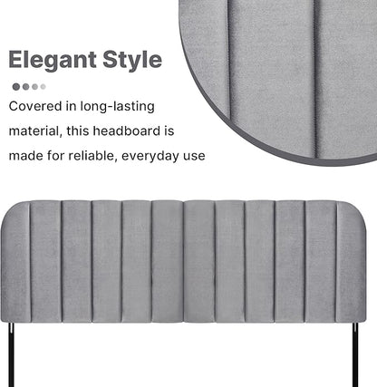 Upholstered Headboard - Striped Interval - Adjustable Height - Metal Legs - Bed Frame (Grey, King (U.S. Standard))