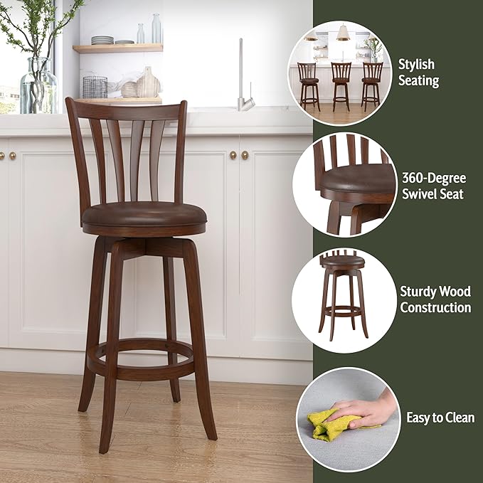 Hillsdale 29.5" Savana Wood Swival Bar Height Stool, Cherry