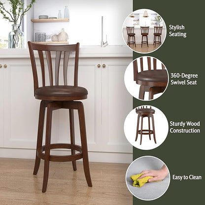 Hillsdale 29.5" Savana Wood Swival Bar Height Stool, Cherry