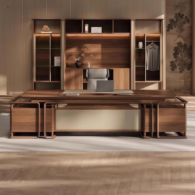 Executive Desk, 126.0 inch Executive Wood Desks L Shape Desk with Drawers with Drawers and Lockable Storage No Installation Required Without Display Racks and Bookshelves
