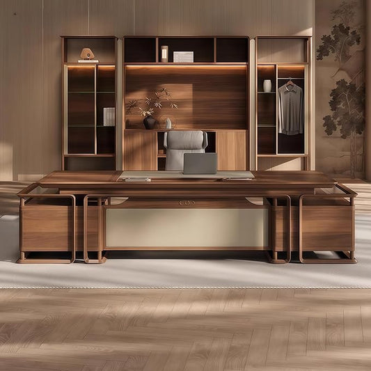 Executive Desk, 102.4 inch Executive Wood Desks L Shape Desk with Drawers with Drawers and Lockable Storage No Installation Required Without Display Racks and Bookshelves