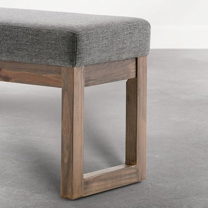 SIMPLIHOME Milltown Large Ottoman Bench - 44 inch Wide Upholstered Solid Wood Rectangular Ottoman Bench in Parisian Grey, Contemporary Entryway or Bedroom Bench with Cushioned Seat and Narrow Profile