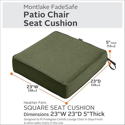 Classic Accessories Montlake FadeSafe Water-Resistant Patio Cushion Set, 23 x 23 x 5 Inch (seat), 21 x 20 x 4 Inch (back), Heather Fern