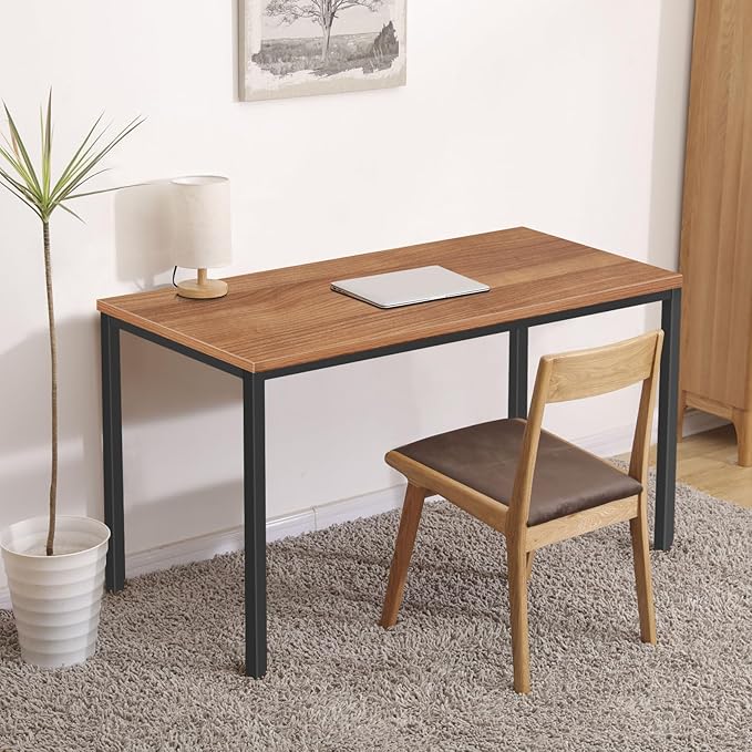 Modern Simple Style Computer Desk Standing Table 24x48 Inches Office Desk Computer Table Study Writing Desk Workstation for Home Office Black Metal Frame