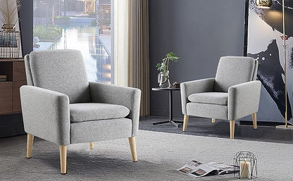 Lohoms Accent Chair Set of 2 Living Room, Fabric Upholstered Comfy Reading Chair, Mid Century Modern Armchair for Bedroom, Home Office, Padded Seat Sofa Chairs with Wood Legs, Grey