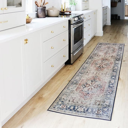RUGGABLE Washable Vintage Area Rug – Kamran Royal Blue 5x7, Stain-Resistant, Non-Slip – Medium Machine Washable Rugs for Living Room, Bedroom, Hallway, Entryway & Office–with Cushioned Pad