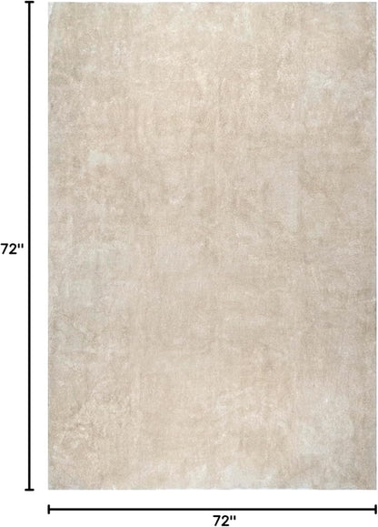 nuLOOM 6' Square Cozy Plush SuperiorWash Area Rug, Machine Washable, Non-Slip, Soft Fluffy Shag Carpet for Living Room Bedroom Kids Room Nursery Home Decor, Loni Cream