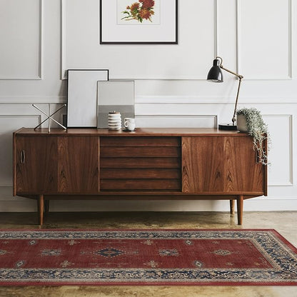 RUGGABLE Washable Vintage Area Rug – Verena Amber Red 9x12, Stain-Resistant, Non-Slip – Large Machine Washable Rugs for Living Room, Bedroom, Hallway, Entryway & Office–with Standard Pad