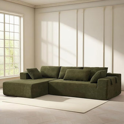108" Modular Sectional Couch Sofa with L-Shape Chaise, Modern Cloud Comfy Sofa with Deep Seat, Upholstered Couches for Living Room Bedroom, No Assembly Required (Green Left Facing Chaise)