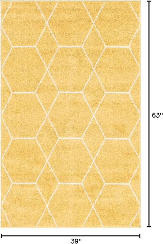 Unique Loom Trellis Frieze Collection Area Rug - Geometric (3' 3" x 5' 3", Yellow/ Ivory)