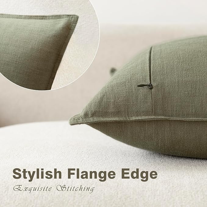 Foindtower Pack of 2, Decorative Linen Soild Throw Pillow Covers Soft Accent Cushion Case Farmhouse Neutral Pillowcase for Chair Couch Sofa Bedroom Living Room Home Decor 24x24 Inch Olive Branch Green